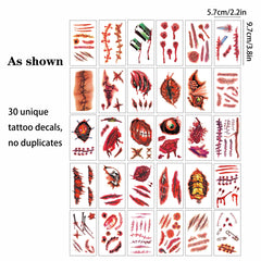 30pcs Realistic Tattoo Stickers, Surgical Needle Scars, Bruises, Waterproof