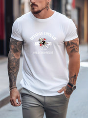 Men's Printed Leisure Sports T shirt Casual Stretch Round Neck Tee Shirt