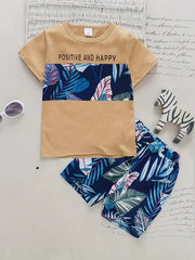 Boys Leaf Outfit Shorts & T-shirt Crew Neck Casual Kids Clothes