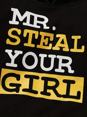 Boy's Hoodie & Denim Pants Set MR STEAL YOUR GIRL Print Long Sleeve Top