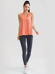 2Pcs Solid Sports Vest Round Neck Back Split Quick Drying Sporty Top