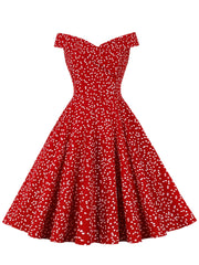 Heart Print Off Shoulder Flared Dress