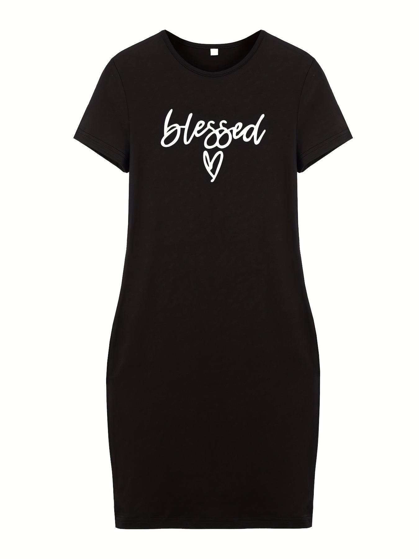Blessed Letter Print T shirt Dress Crew Neck Short Sleeve Bag Hip Dress