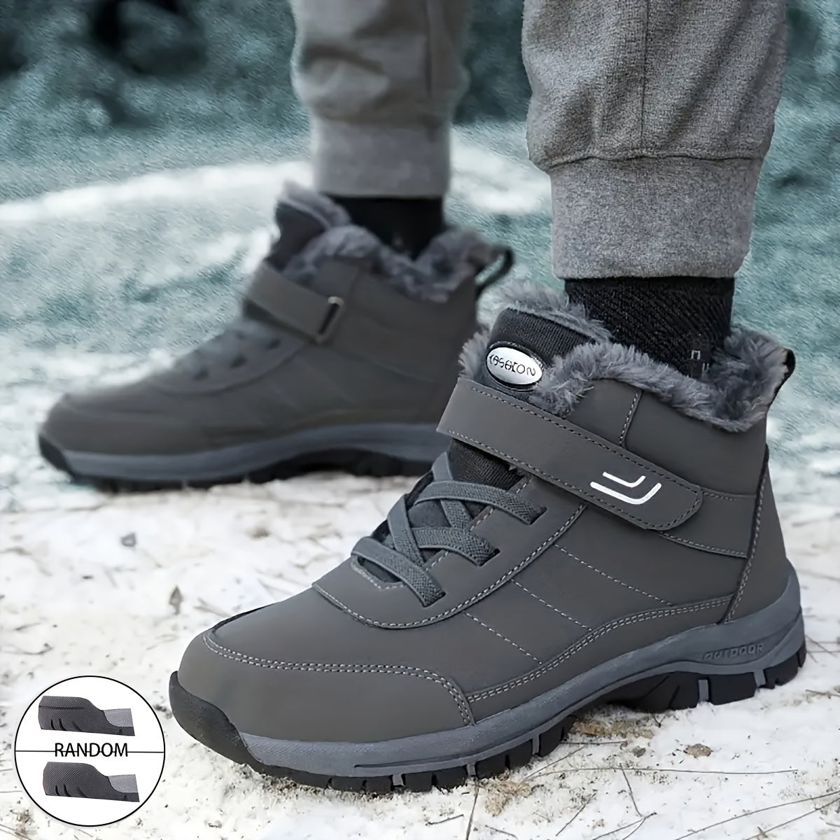 Men's Snow Boots Hook And Loop Fastener Warm Fleece Non slip Ankle Boots