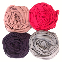 4pcs Chiffon Hijab Solid Scarf Shawl Windproof Head Wrap Casual Turban