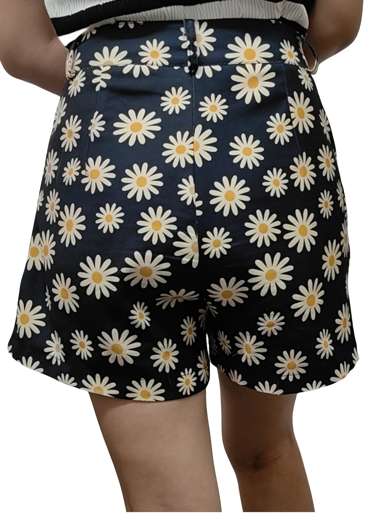 Daisy Print High Waist Shorts Casual Women's Clothing