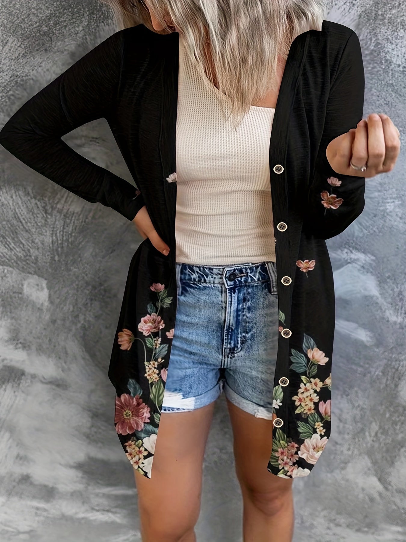 Floral Print Long Sleeve Cover Up