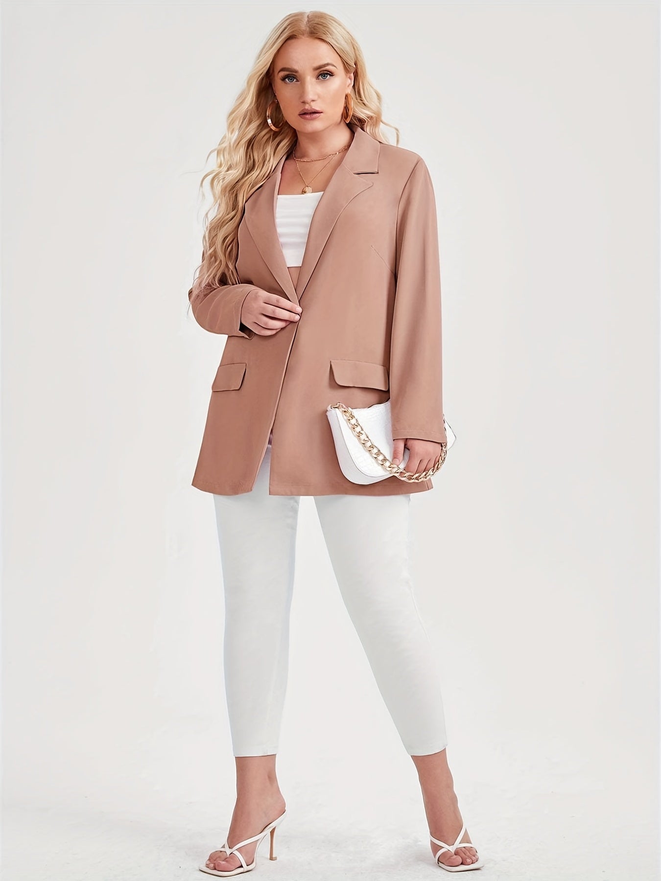 One Button Lapel Blazer Solid Work Office Outerwear