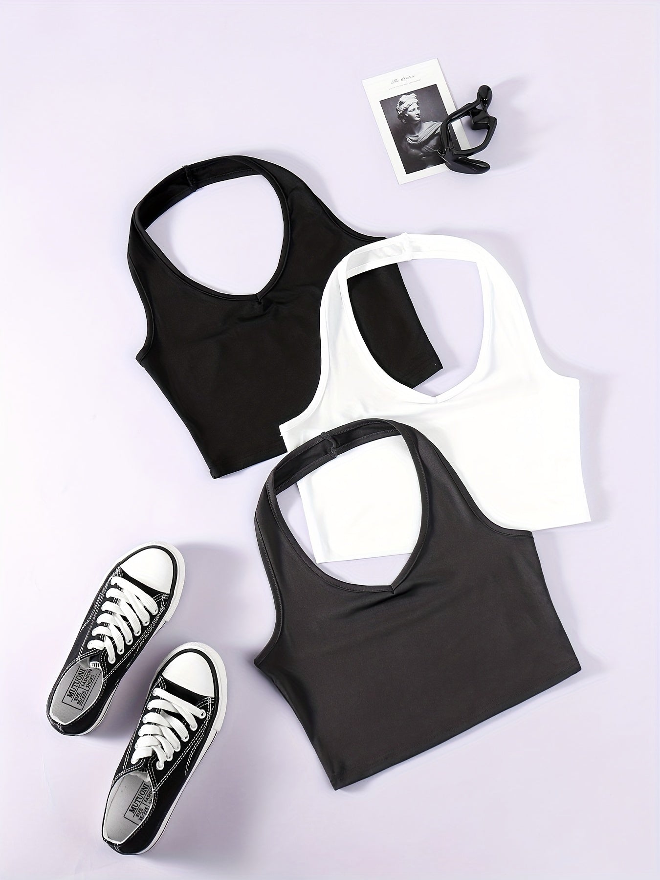 Solid Halter Top 3 Pack Sleeveless Versatile Women's Clothing