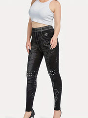 Denim Print Skinny Leggings Casual Stretchy Leggings