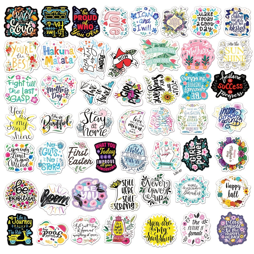 50pcs Inspirational Text Sentence Phone Case Stickers Waterproof DIY Decoration