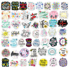 50pcs Inspirational Text Sentence Phone Case Stickers Waterproof DIY Decoration