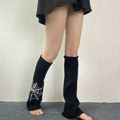 Spider Web Print Leg Warmers Dark Gothic Knee High Socks Women's Stockings
