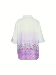 Ombre Print Rolled Sleeve Button Up Shirt
