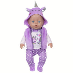 Purple Unicorn Doll Outfit Set for 17 inch Dolls with Cloak & Accessories
