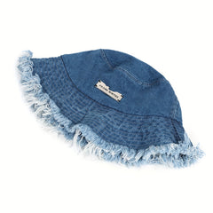 Denim Washed Tassel Bucket Hat Ripped Vintage Fisherman Cap
