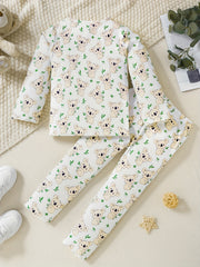 2pcs Toddler Girls Bear Graphic Pajama Set Crew Neck Long Sleeve T Shirt & Pants