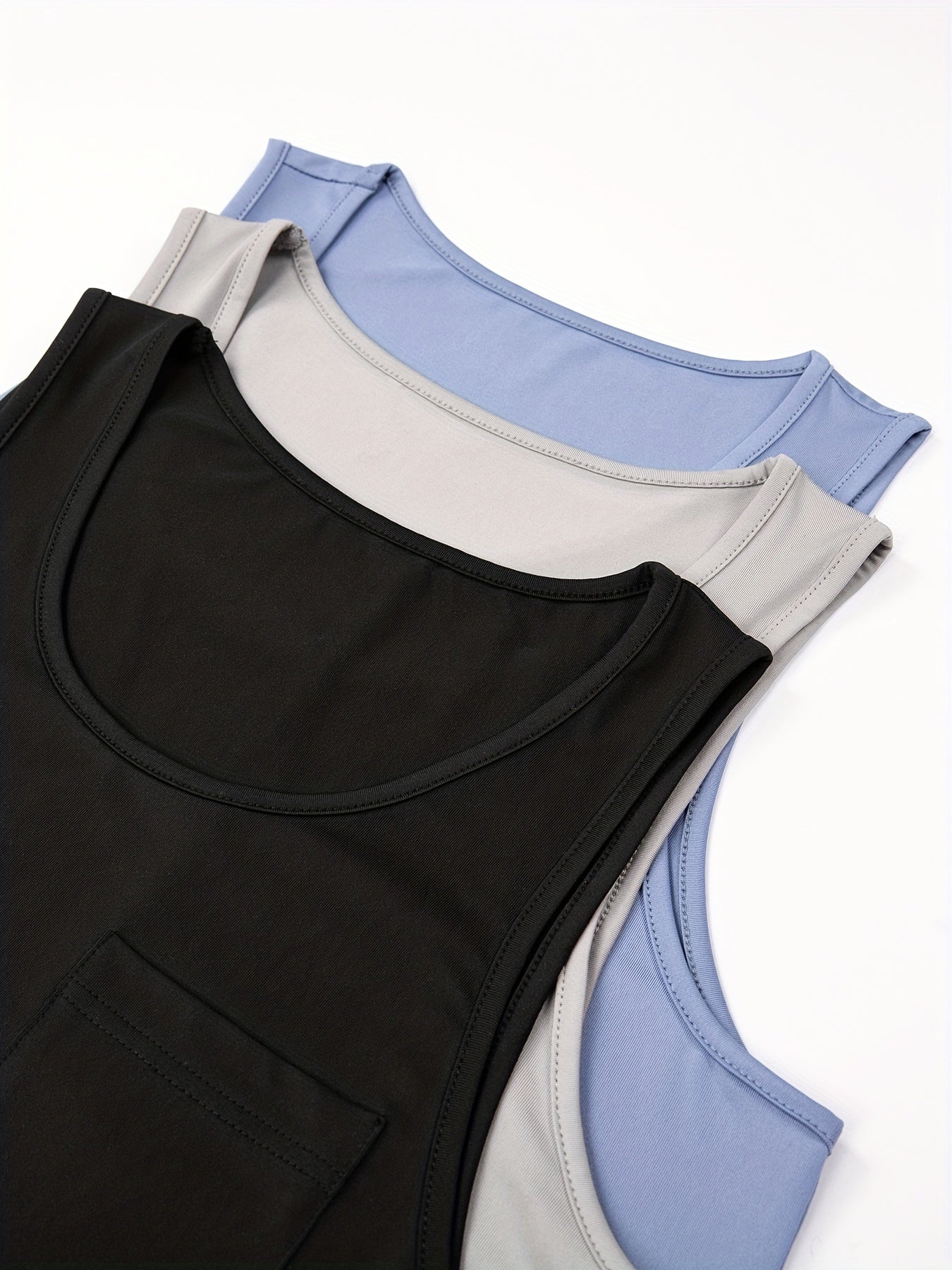 3pcs Solid Tank Night Dresses & Comfy Crew Neck Sleeveless Sleep Dress