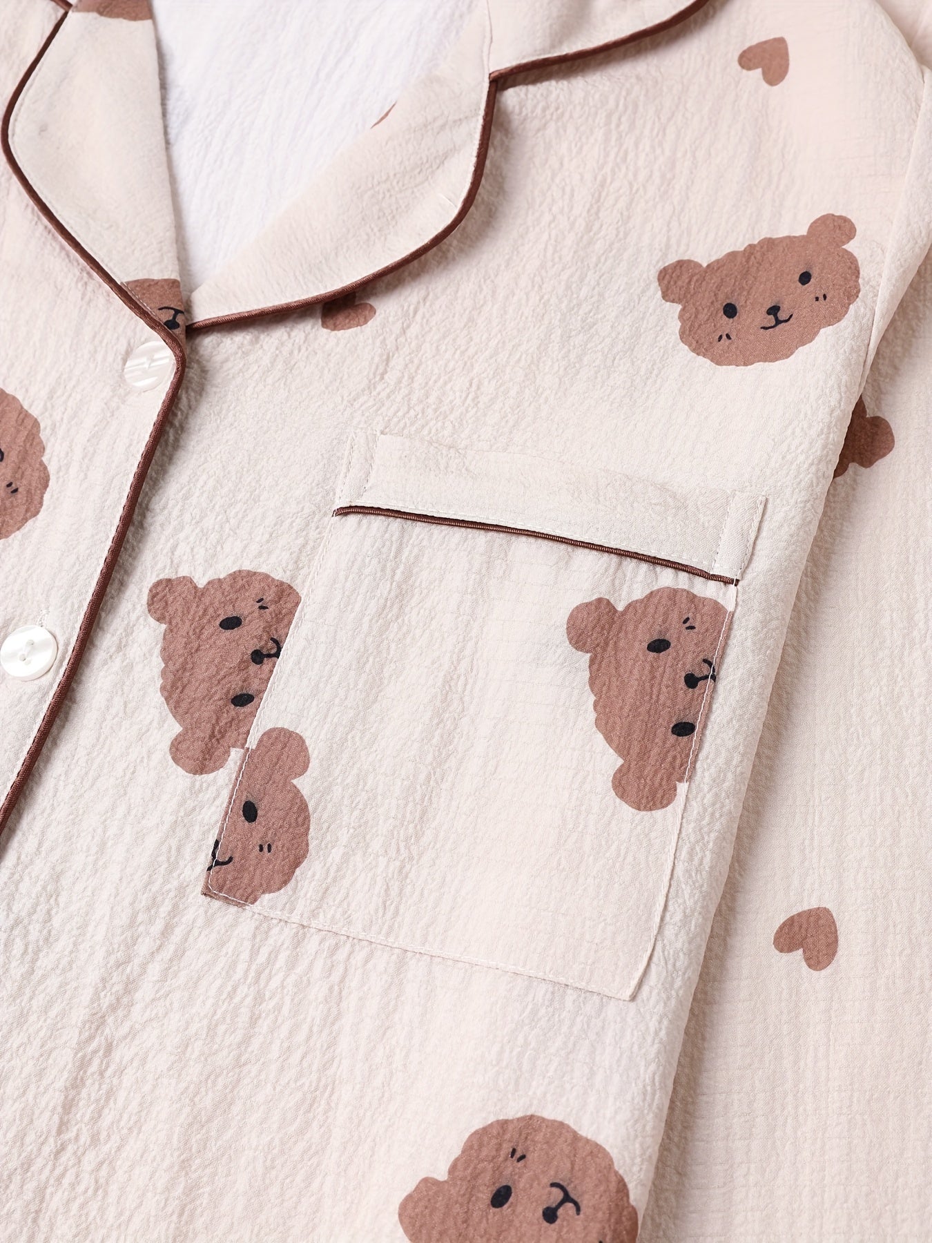 Bear Print Pajama Set Long Sleeve Top & Pants Women's Sleepwear