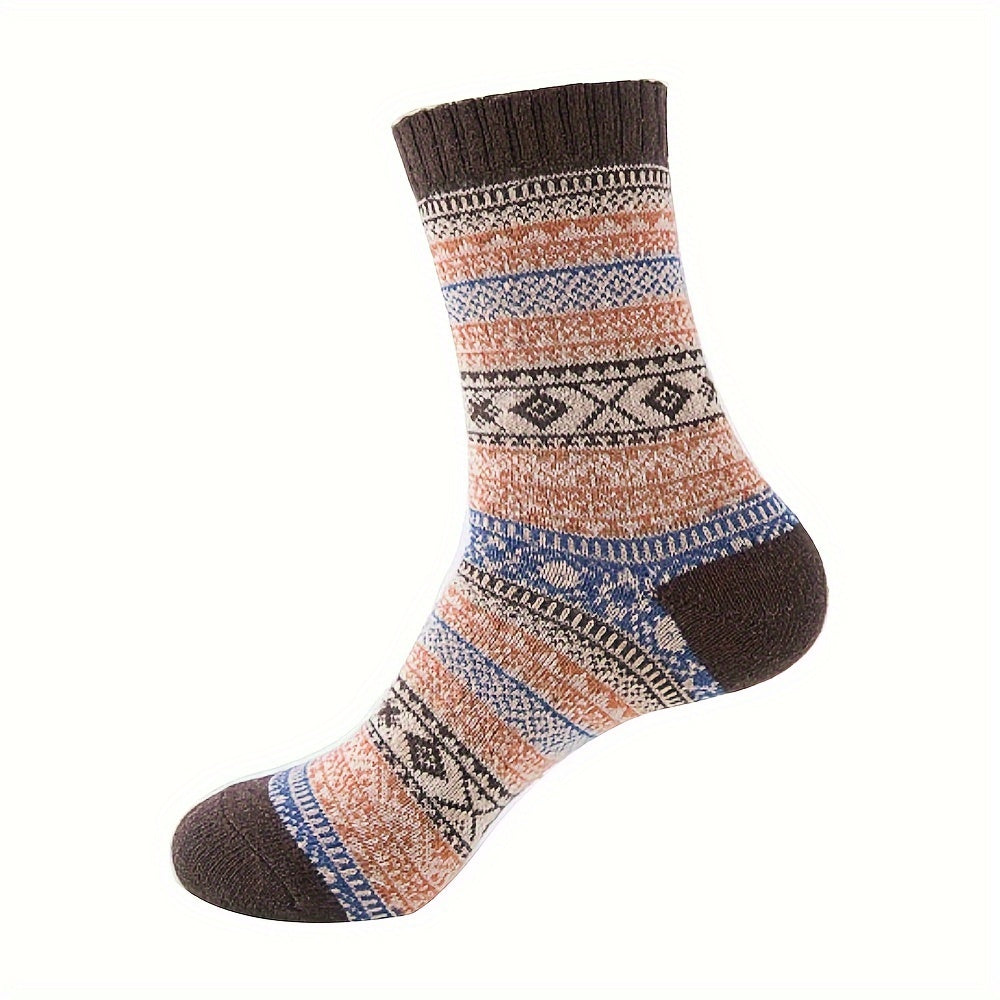 5 Pairs Geometric Pattern Mid Tube Socks, Women's Stockings
