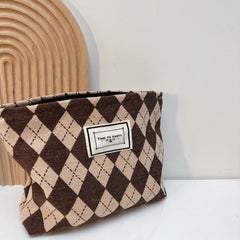 Diamond Pattern Makeup Bag Portable Travel Storage Bag Zippered Toiletry Bag