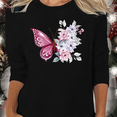 Butterfly Print Long Sleeve Lounge Top Women's Loungewear