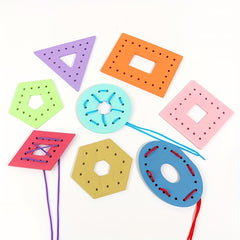 Colorful Wooden Rope Toy 8 Shapes Educational Sensory Play