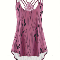 Leaf Print Lace Suspender Vest Top Sleeveless Tank Top