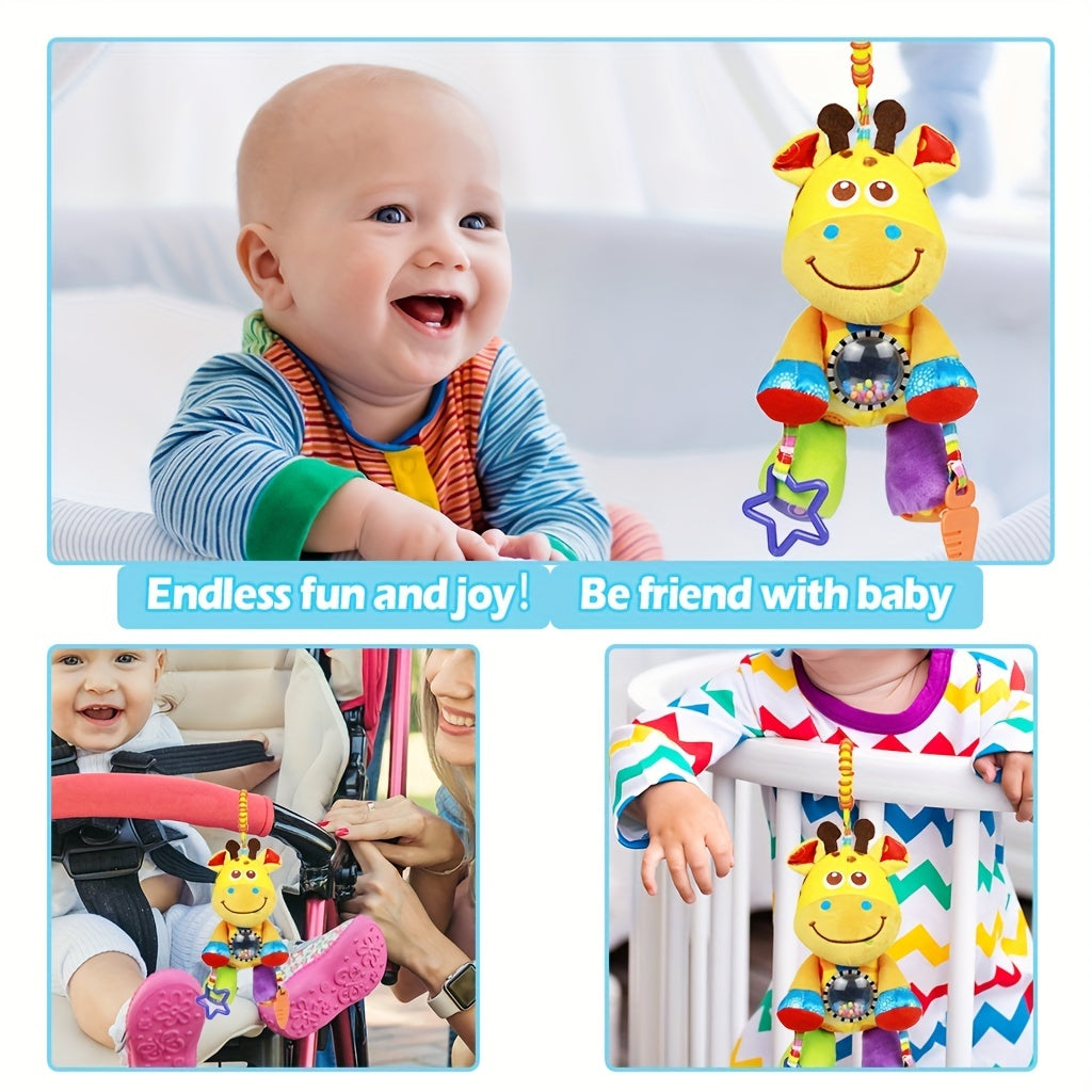 Baby Stroller Hanging Animal Plush Toy with Rattle and Teether