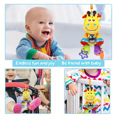 Baby Stroller Hanging Animal Plush Toy with Rattle and Teether