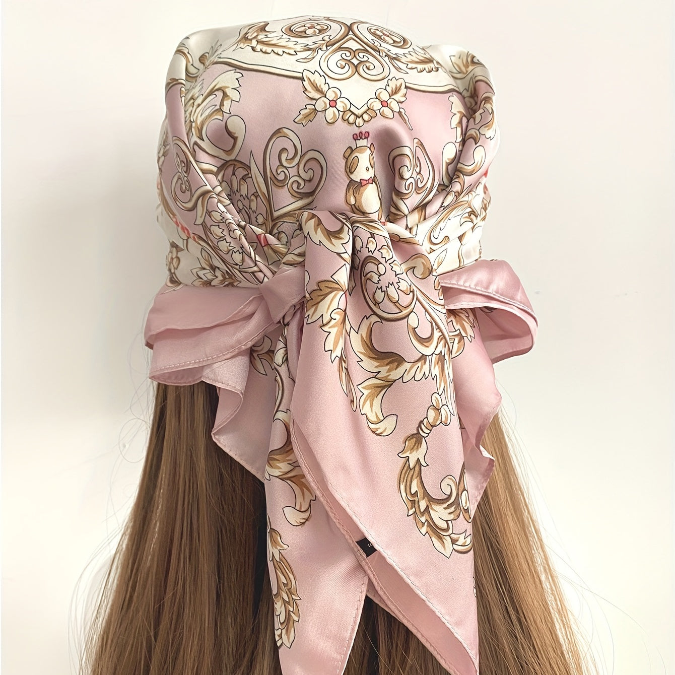 70cm Pink Square Scarf Vintage Casual Shawl Neckerchief Hair Access.