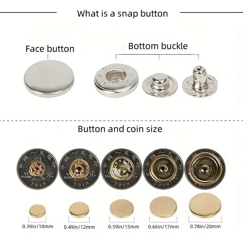 120pcs Leather Snaps Kit 15mm Metal Buttons w/ Tools Colorful
