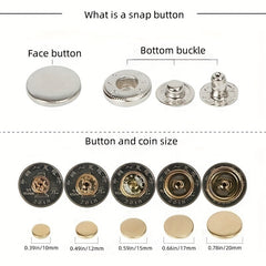 120pcs Leather Snaps Kit 15mm Metal Buttons w/ Tools Colorful