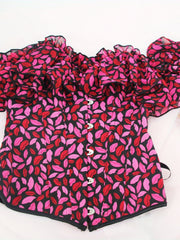 Lips Print Corset Bustier Tummy Control Lace Up Body Shaper