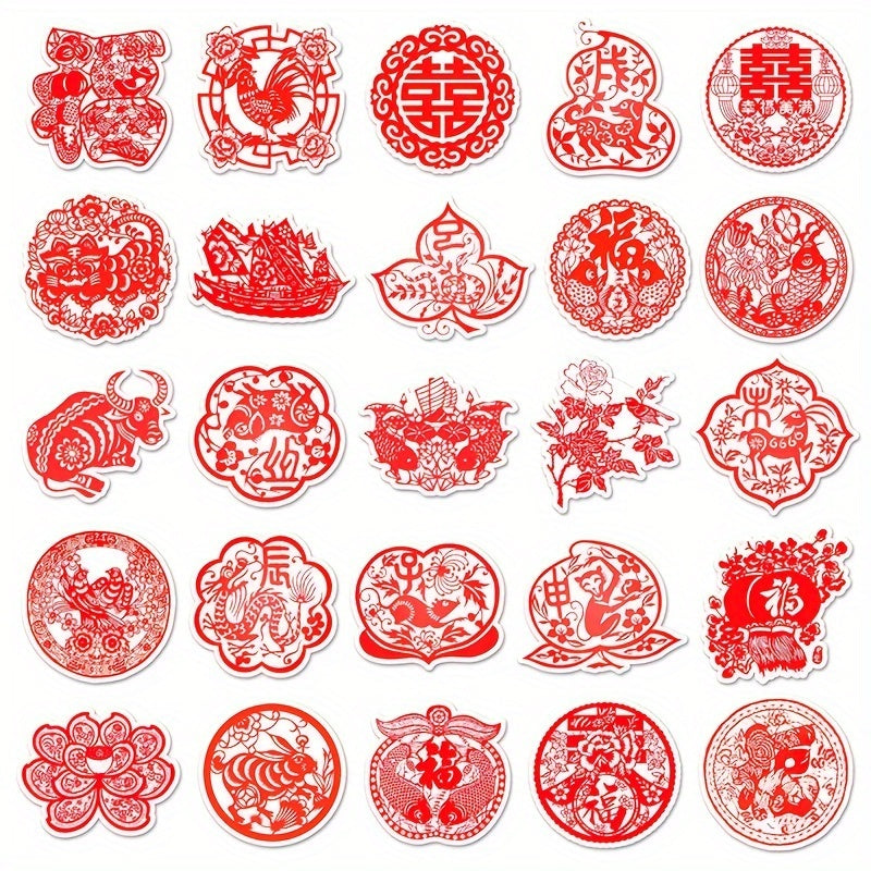 50pcs Chinese Year Paper Cutting Sticker Fu Stickers Spring Party Decoration