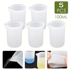 5pcs Silicone Measuring Cup Set Clear Graduated Epoxy Split Cup Art Kitche