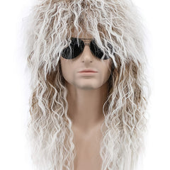 Men's Punk Style Long Curly Fiber Hair Wig Halloween Rock Wig