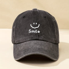 Smiling Face Print Baseball Cap Distressed Cotton Dad Hat
