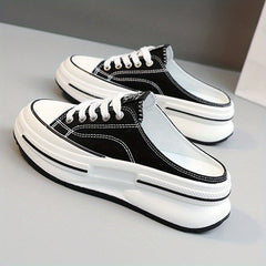 Women's Platform Canvas Shoes Mule Sneakers Lace Up Comfortable Walking