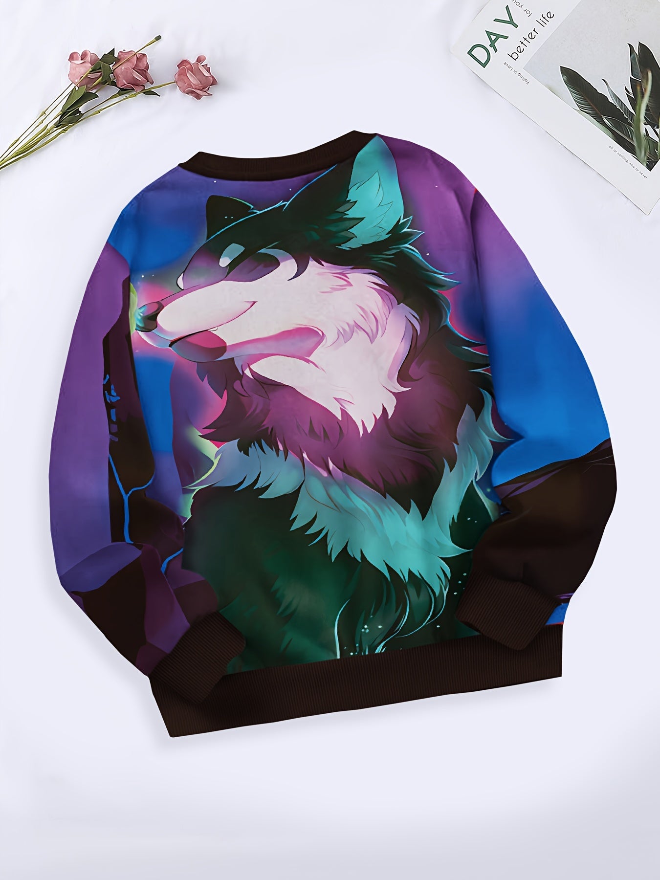 Wolf Graphic Crew Neck Sweatshirt For Girls Boys Sports