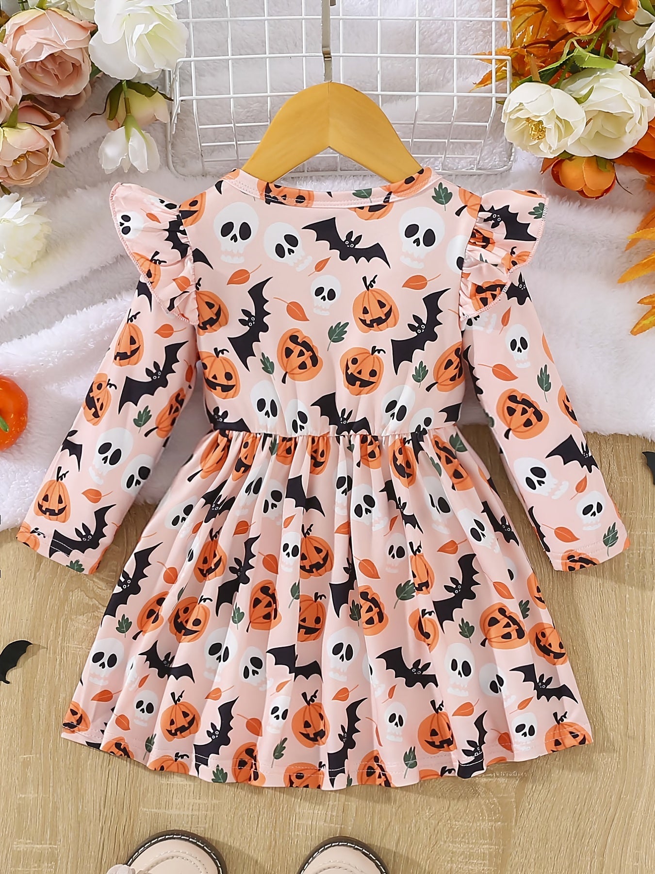 Halloween Toddler Baby Girls Pleated Dress Pumpkin Dresses Kids Fall Clothes