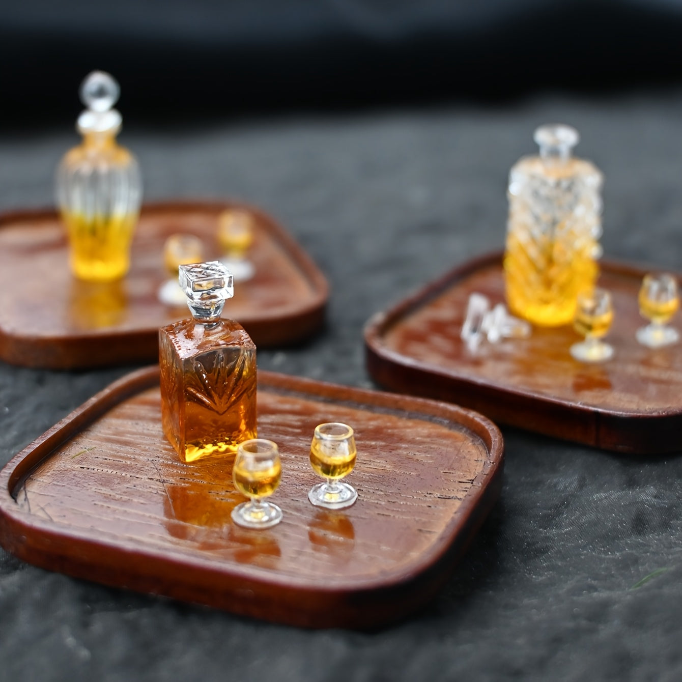 Dollhouse Whiskey Set with Mini Food Items and Decorative Props