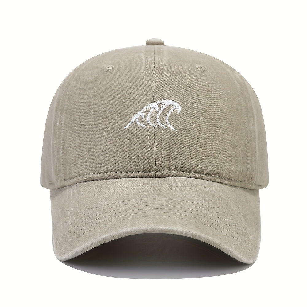 Wave Embroidery Baseball Cap Solid Washed Distressed Dad Hats