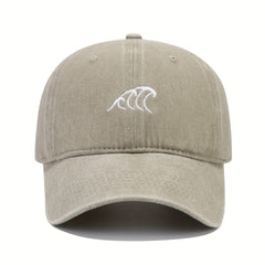 Wave Embroidery Baseball Cap Solid Washed Distressed Dad Hats