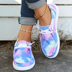 Women's Tie Dye Flat Loafers Lace Up Canvas Shoes