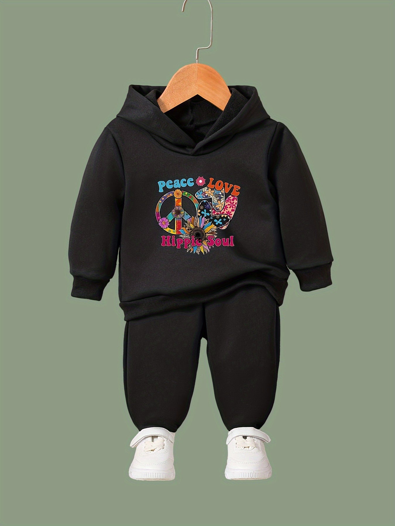 2pcs Peace Love Hippie Soul Girls Activewear Set