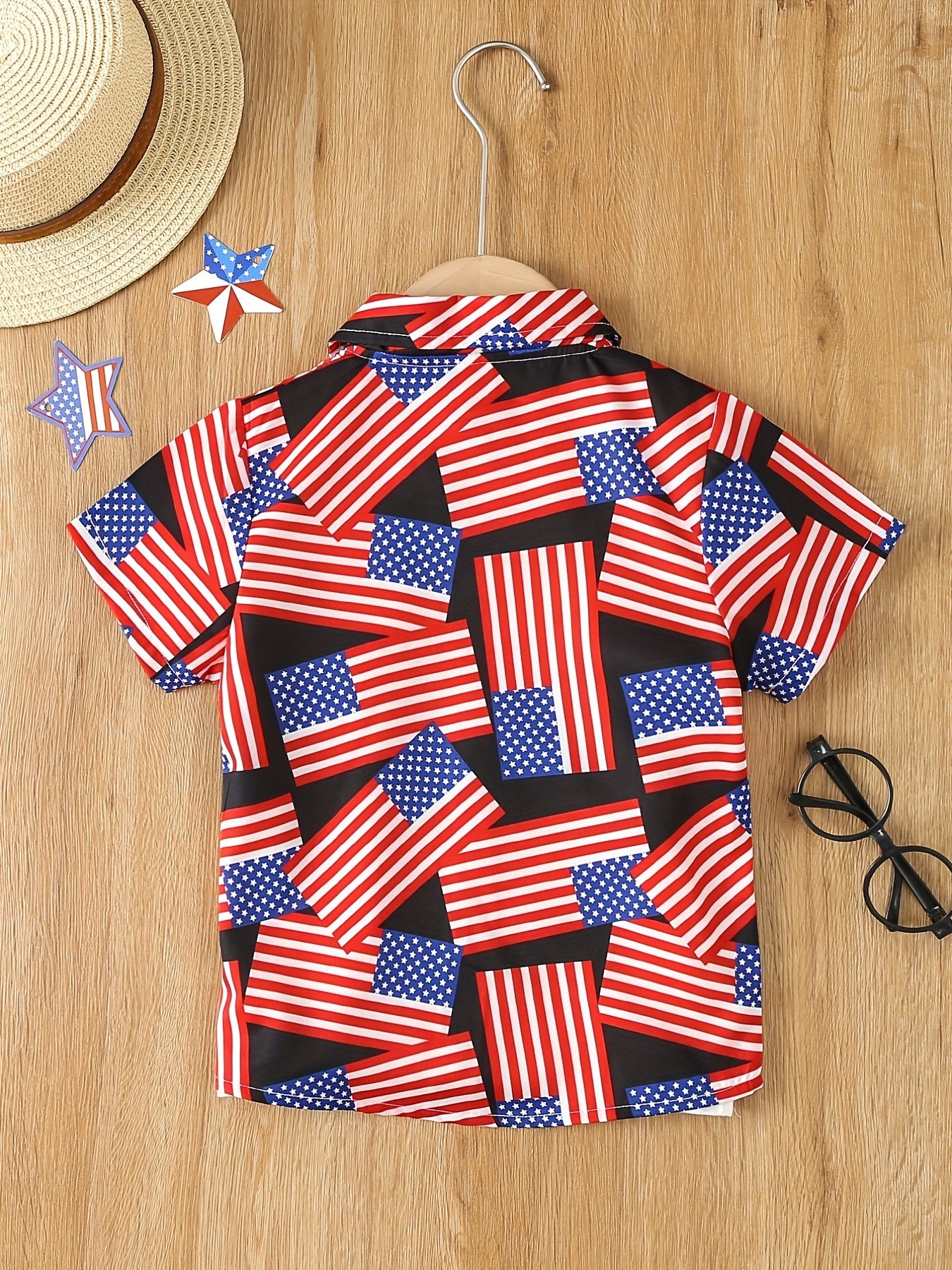 American Flags Print Short Sleeves Shirt for Kids