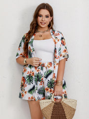 Women's Plus Tropical Print Shirt & Shorts Set