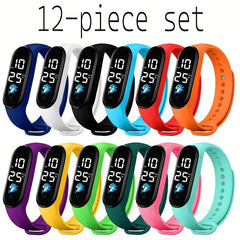 12pcs Silicone Strap Electronic Watch Sports Bracelet