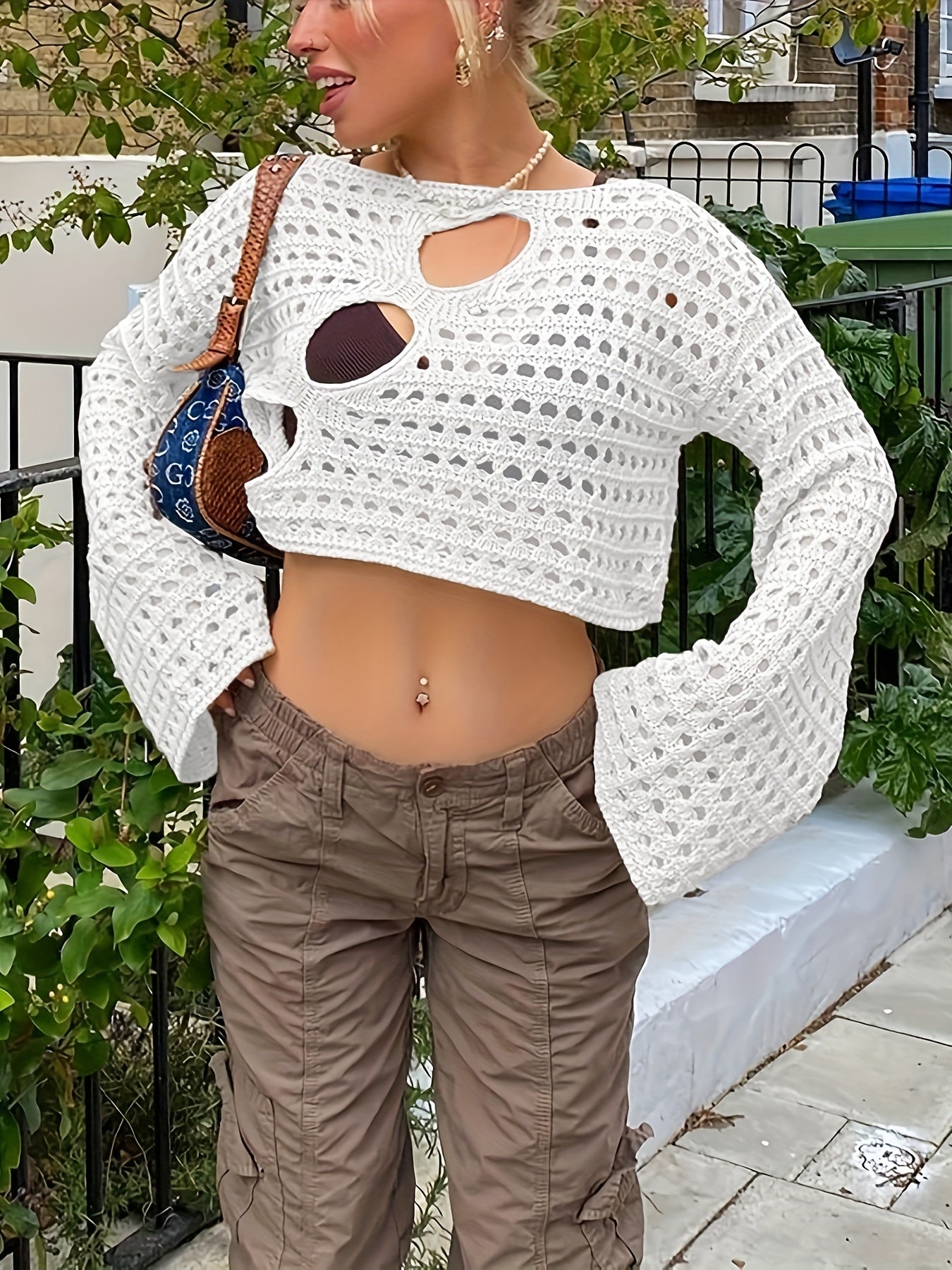 Sheer Cover Up Top Round Neck Long Sleeves